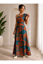Women's New Season Slit Long One-Shoulder Patterned Dress - 2