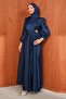Navy Blue Side Tie Satin Evening Dress