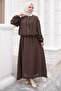 Brown Elastic Sleeve Zippered Jacket Skirt Set - 2
