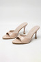 Lumia Shiny Single-Strap Pointed Toe Goblet Heeled Slippers - Ecru Patent Leather