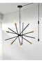 Modern Plug in Chandelier Mid-century Black and Brass 6-Light Hanging Ceiling Light Fixture
