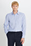 Men's Blue Khaki Non-Ironing 100% Cotton Slim Fit Classic Collar Dobby Shirt