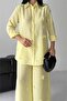 Women's Yellow Floral Appliqué Double Linen Fabric Set Dpms2642 - 4