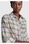 Women's Blue Cotton Blend Checkered Shirt with Ruffle Detail - 6
