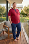 Men's Buttoned Collar Long and Short Sleeve Cotton Large Size Summer Pajama Set Claret Red - 6