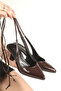 Brown Patent Leather Shoes with Pointed Toe, Open Back, and 5cm Wedge Heel with Strap Detail - 3