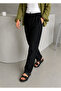 Men's Black Comfortable Fit Elastic Waist Linen Look Baggy Trousers - 4