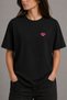 Pink Mood Lips Embroidered Black Regular Fit Unisex T-Shirt 30/1 Regular Fabric - 5
