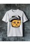 Cat Hat Orange Printed Oversize T-Shirt