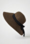 Gift Women's Brown Summer Straw Fedora Hat |   Wide Brim Summer Beach Model - 5