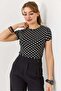 Women's polka dot crew neck short sleeve blouse - black - 3