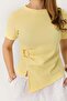 Women's Side Buckle Asymmetrical Cut Corset Short Sleeve Blouse Yellow - 3