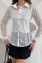 White Body Detailed Transparent Striped Blouse - 4