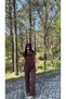 Women's Brown Crew Neck Blouse Pants Soft Modal Cotton Set - 3