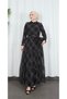 Patterned Belted Chiffon Ruffle Collar Dress Black Hnt7354 - 4