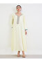 Cream Embroidered Notch-Neck Jalabiya - 3