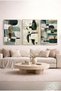 Earth Tones Geometric Patterned Boho 3-Piece Glass Painting Set - Gold Metal Framed Home and Office Painting