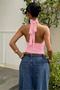 Lace-Up Stretch Crop Top Blouse Pink - 4