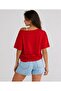 Red 96 Printed Women's Wide Asymmetrical Collar Detailed Regular Fit T-Shirt - 3