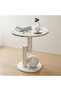 Round Side Table,Marble Pattern End Table with Geometric Base,Small Coffee Table,Sofa Side