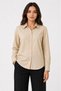 Women's Long Sleeve Shirt with Buttons, Classic Collar, Suitable for Casual and Office Wear - Beige