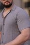 Men's Waffle Fabric Open Collar Buttoned Regular Fit Shirt Set of 2 Navy Blue-Grey - 4