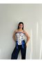 Women's Blue Ribbon Detailed Floral Patterned Strapless Corset Bustier - 5