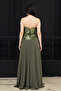 Top Sequined Bottom Chiffon Long Evening Dress - Khaki Green - 8