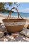 Beach Bag Jute Cord Handcrafted Straw Color White Patterned