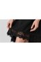 Women's Black Crepe Fabric Padded Double Breasted Collar Sleeves and Skirt with Black Lace Detail Midi Length Dress 77164 - 4