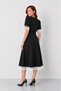 Women's Black Crepe Fabric Padded Double Breasted Collar Sleeves and Skirt with White Lace Detail Midi Length Dress 77164 - 3