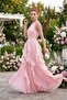 Women's Powder Halter Neck Ruffled Long Formal Dress - 5