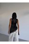 Women's Black Halter Neck Asymmetrical Cut Fringe Detail Satin Blouse Hzl26S-Fry123911 - 6