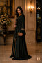 -Emerald Black Jacquard Abaya with Gold Trim Detailing - 5