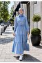 Women's Buttoned, Pocketed, Lace-Up Tencel Fabric Light Blue Denim Dress - 2