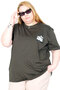 Mode XL Real Big Size Women's T-Shirt Bıs Yaka Beyond U26115 Haki - 2