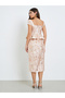 Beige Floral Jacquard Sheath Midi Dress - 5