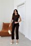 Women's Brown Shoulder Button Detailed Sleeveless Blazer Pants Suit ---Nbtkm4061 - 4