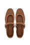 Women's Genuine Leather Tan Ballerina Shoes - 5