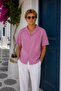 Men's Short Sleeve Muslin Shirt with Apaş Collar, Comfortable Fit, Summer Style, Dusty Rose Ls-18015 - 4