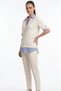 Women's sleeve lapel striped shirt collar short sleeve blouse pants modal suit - 3