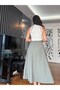 Khaki Elastic Waist Long Skirt - 4