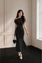 Women's Crepe Fabric Polka Dot Draped Boat Neck Evening Dress - 5