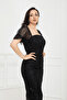 Square Neck Beaded Pencil Dress - Black - 3