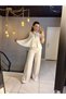 Women's White Color Cycle Collar Sleeveless Asymmetric Ruffled Linen Blouse - 6