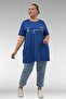 68504 Plus Size Kısakol Printed Combed Cotton Tunic - Indigo - 4