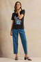 Women Charcoal Acid Wash Stitch Printed T-Shirt - 2