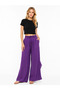 Women's Purple 100% Cotton Loose Wide-Leg Trousers with Elastic Waist and Slit Detail, Comfortable Fit