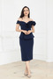Floral Patterned Midi Pencil Dress - Dark Blue