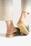 Open Front Floral Detail Straw Knit Women's Slippers Green - 3